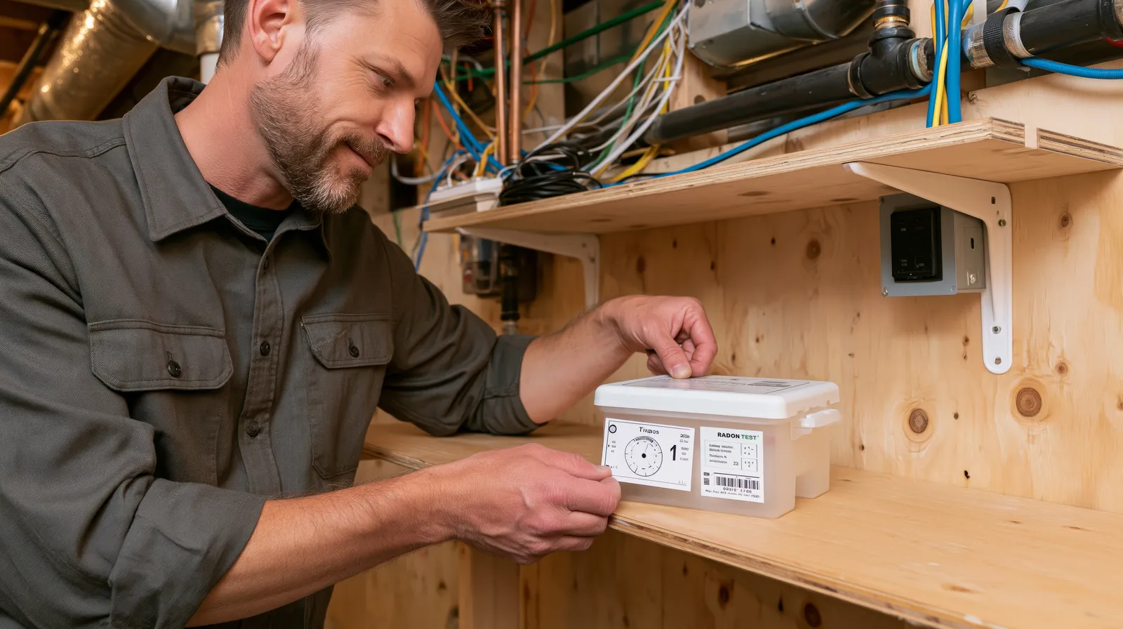 En tekniker mäter radon i Sävja